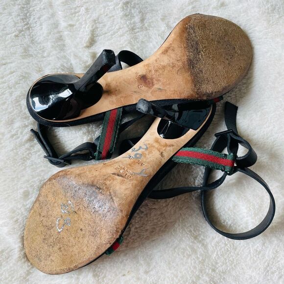 Vintage Gucci Web Stripe Women’s Shelly Ankle Heels Sandals - Picture 6 of 6